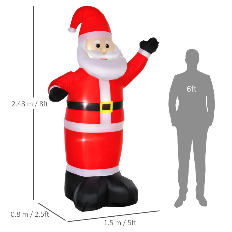 8ft Inflatable Christmas Santa Claus Decoration with LED Lights - Air Blown Outdoor Holiday Yard Décor