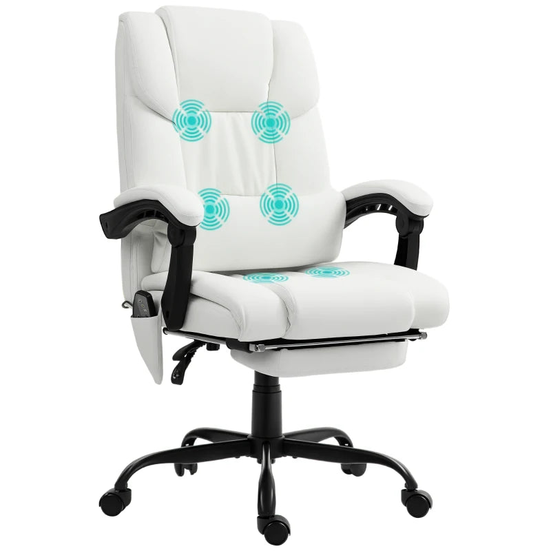 Vinsetto 6-Point Massage Office Chair - Adjustable PU Leather Desk Chair with Footrest for Home Office - White