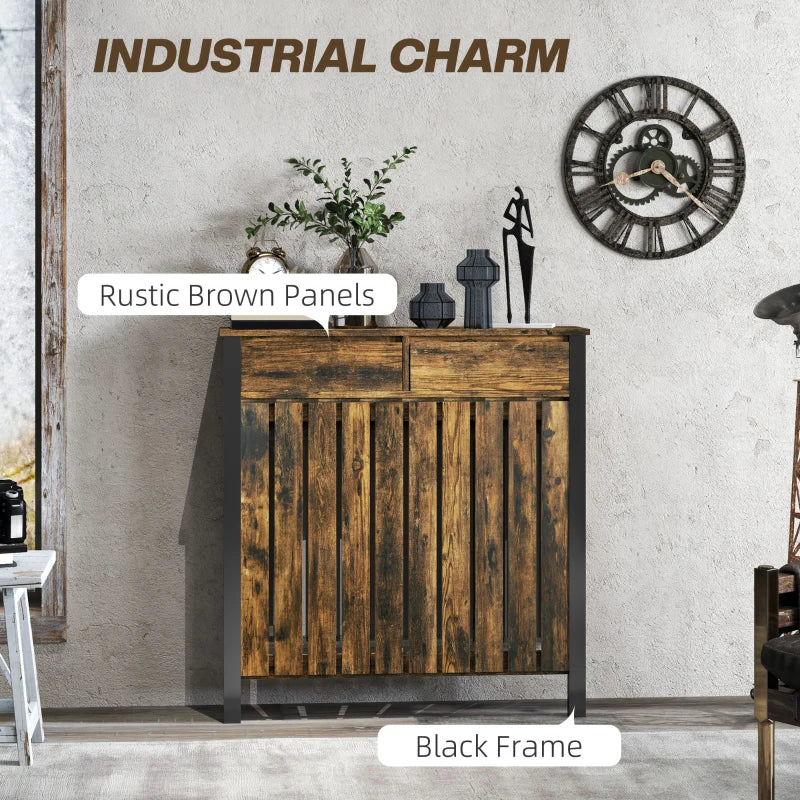 Rustic Style Radiator Cover 93 x 88.5cm Elegant Brown and Black Design
