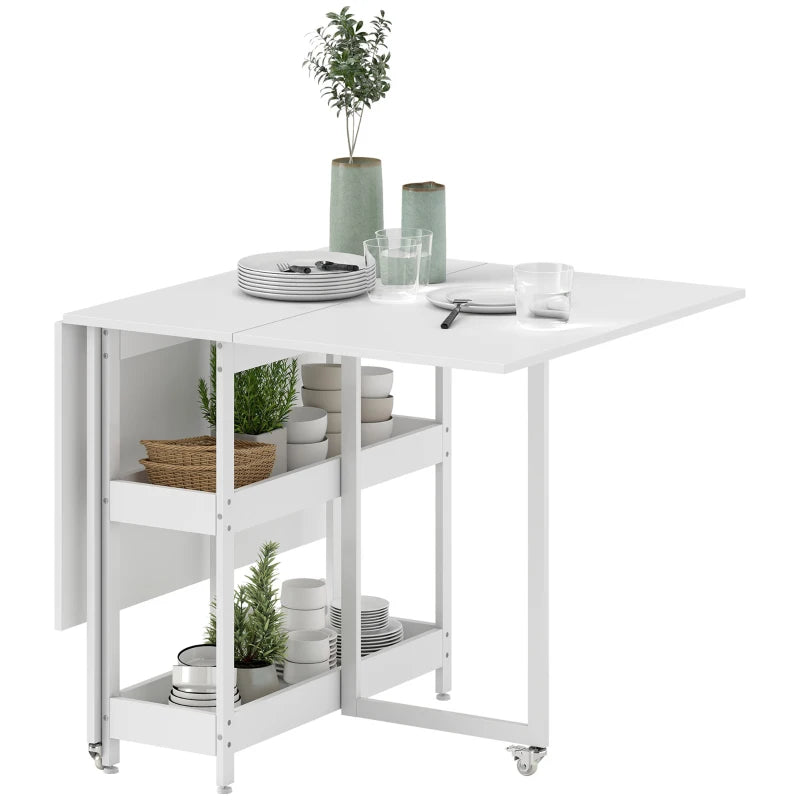 Stylish Four-Person Drop Leaf Table in White - Space-Saving Design for Dining Room or Kitchen