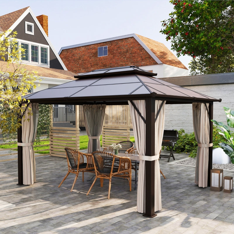 3m x 4m Beige Hardtop Gazebo Canopy with UPF30+ Double Polycarbonate Roof & Aluminium Frame