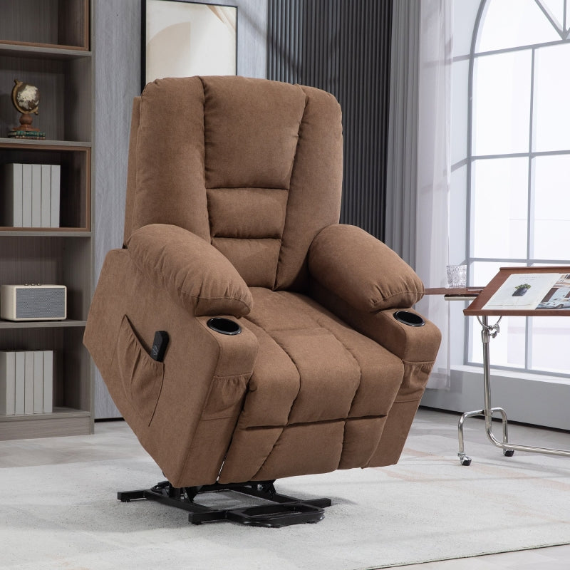 Oversized Riser Recliner Chair for Elderly - Fabric Lift Chair with Remote, Side Pockets, Cup Holder, Brown