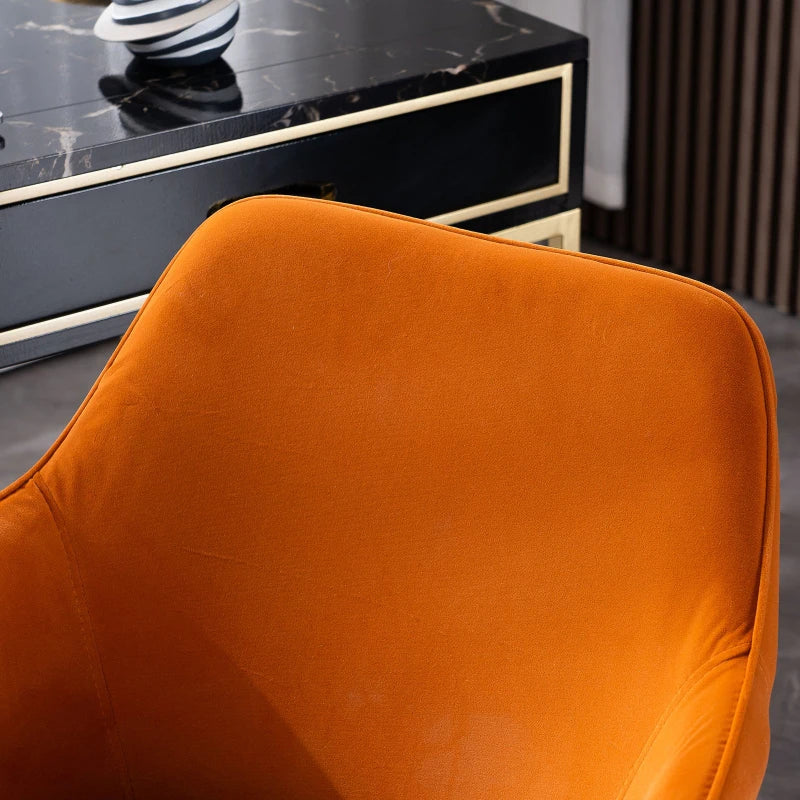 Velvet Adjustable Height Swivel Executive Office Chair with Gold Legs - Stylish Orange, 58x58x86 cm for Modern Offices
