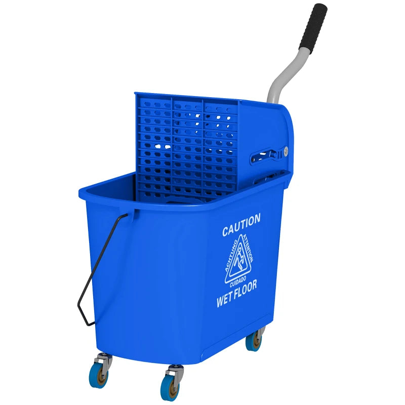20L Compact Mop Bucket on Wheels with Water Separation Panel - Blue | Ideal for Easy Cleaning and Storage
