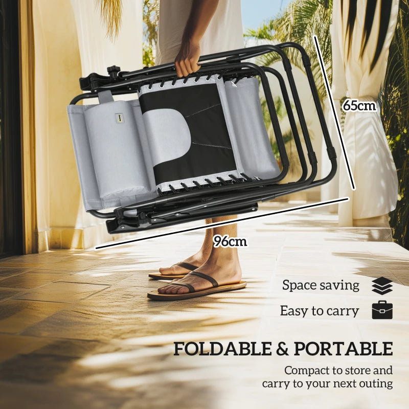 Zero Gravity Lounger Chair Set of 2 - Folding Reclining Patio Chairs with Shade Cover, Padded Seat, Cup Holder, Soft Cushion and Headrest - Light Grey