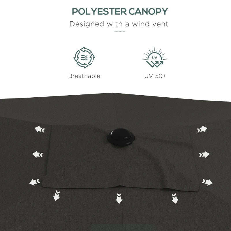 Dark Grey Rectangular Garden Parasol Umbrella, 2x3m, Crank Tilt, Aluminium Pole