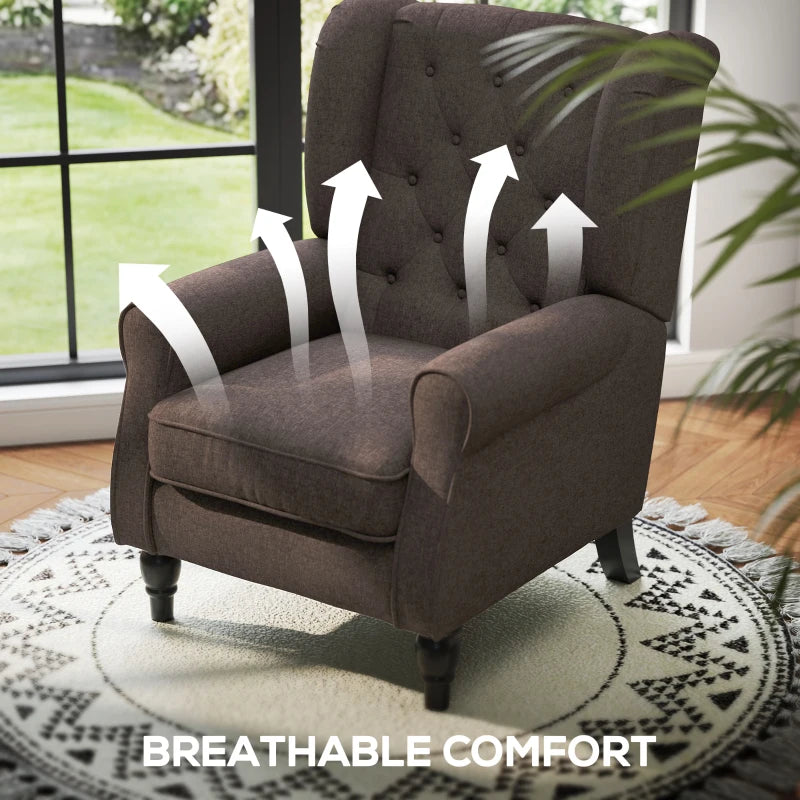 Retro Upholstered Wingback Accent Chair with Button Tufting for Living Room and Bedroom in Brown