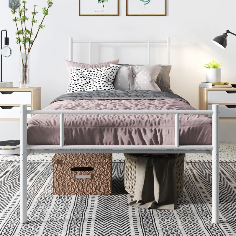Stylish Metal Single Bed Frame with Headboard & Footboard - Durable Slat Support & 31cm Underbed Storage Space