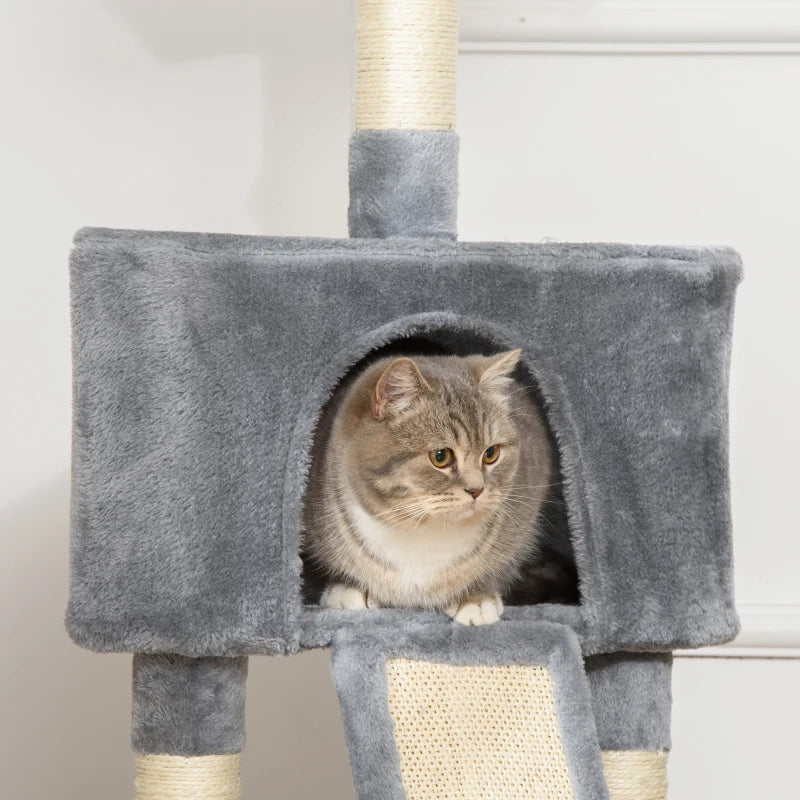 Corner Cat Tree for Indoor Cats - Grey Kitten Tower with Scratching Post, House, Ladder & Toy for Playful Kittens