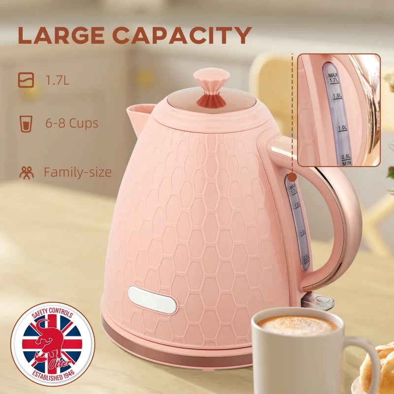 3kW Rapid Boil Light Pink Honeycomb Kettle - Stylish Electric Tea Maker for Quick Boiling and Modern Kitchens