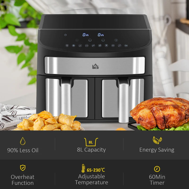 Dual Zone Air Fryer 8L - 10-in-1, Sync Cook & Finish, 2400W, 60-Minute Timer for Healthy Oil-Free Cooking