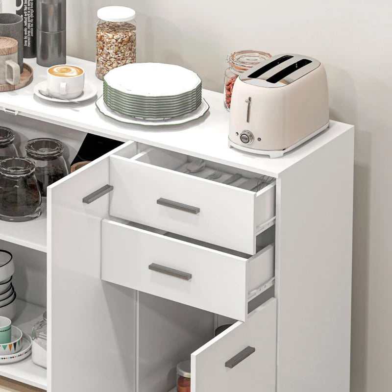 Modern White Sideboard Storage Cabinet with 2 Drawers and 3 Doors Adjustable Shelves for Living Room and Dining Room