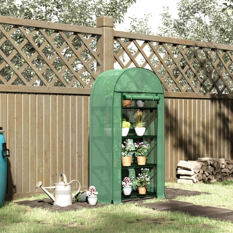 Portable Green Plant Greenhouse with Storage Shelf, Metal Frame, and Zippered Door - Green