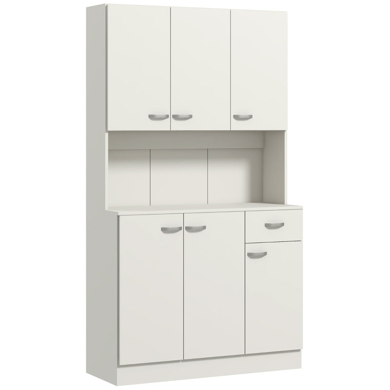 Stylish Freestanding White Kitchen Pantry Storage Cabinet with Adjustable Shelves - Perfect for Organizing Your Kitchen Space