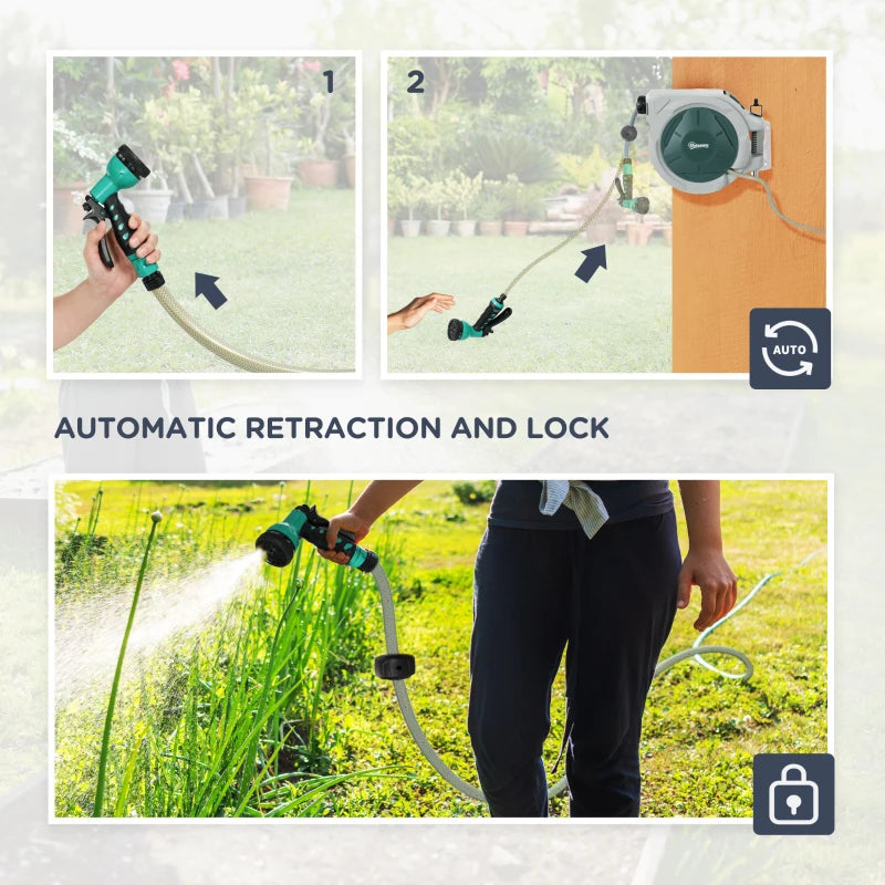 Retractable Wall-Mounted Hose Reel with Spray Nozzle