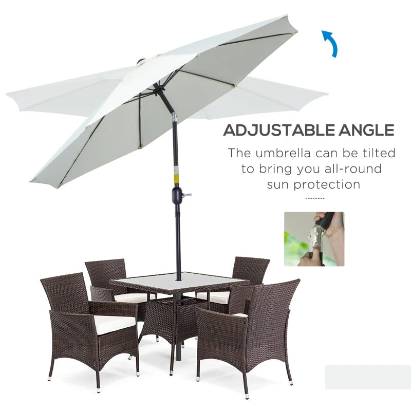 Cream White Tilting Garden Parasol Umbrella with Glass Fibre Ribs