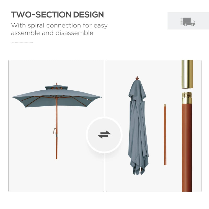 Dark Grey 3x3m Double Tier Patio Garden Umbrella Canopy