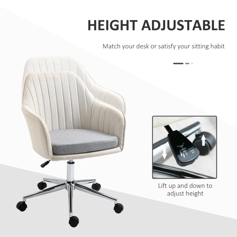 Vinsetto Beige Home Office Chair - Comfortable Swivel Desk Chair with Golden Base, Stylish Vanity Chair for Teens & Adults
