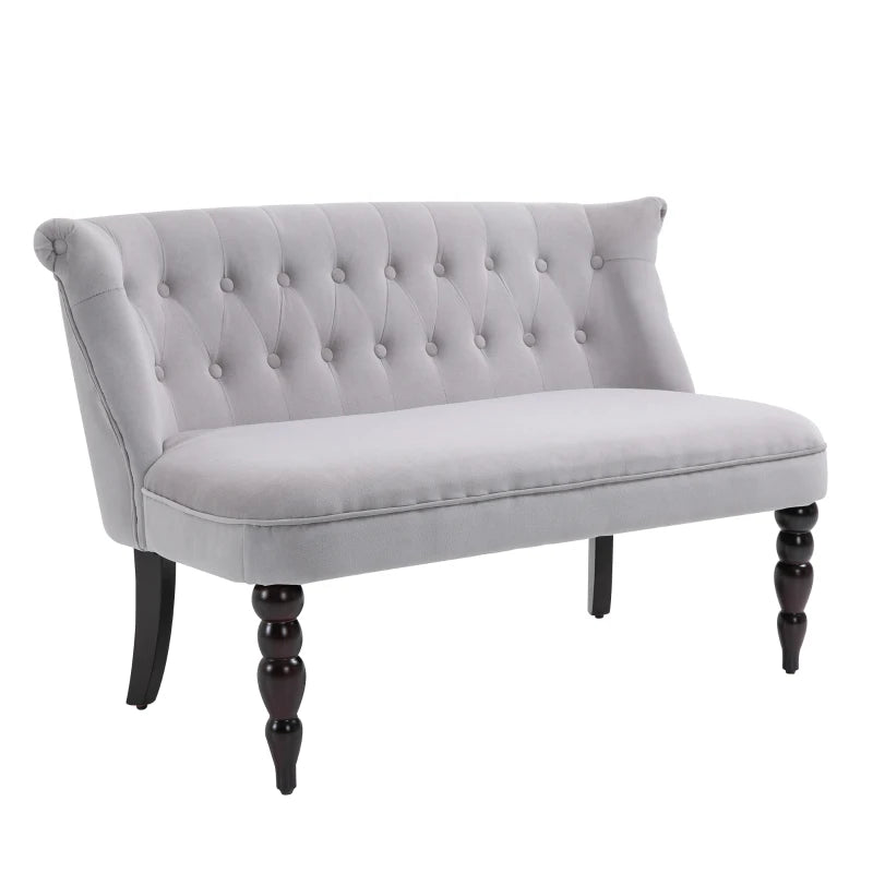 Vintage Button Tufted Chaise Lounger Sofa, Compact 2-Seater with Carved Legs for Bedroom or Living Room, Grey