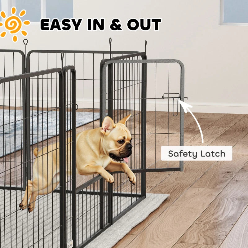 12 Panel Solid Dog Playpen with Doors for Medium Dogs 80cm High Black