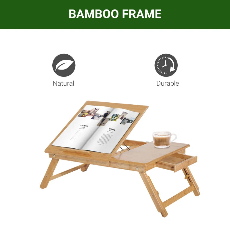 Adjustable Portable Laptop Desk with Drawer - Foldable Notebook Tray for Bed & Sofa (55x35x22-32.5 cm)