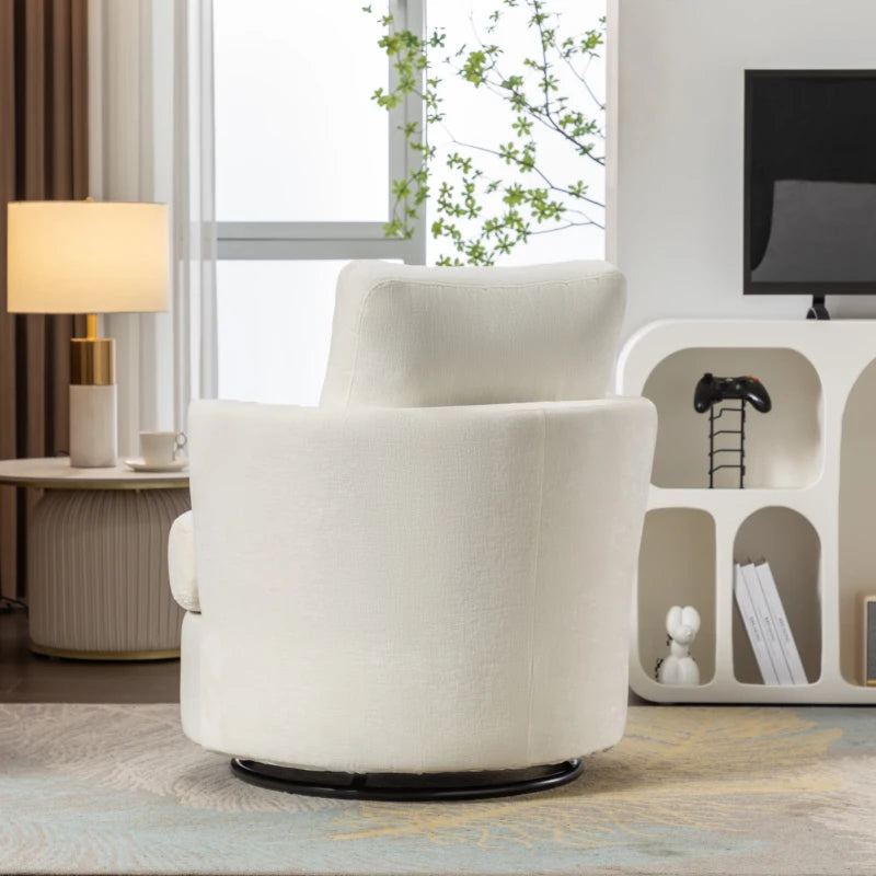 Ivory Chenille Swivel Recliner with Back Cushion, Thick Foam Padding and 360° Rotation, 83x78.5x86 cm