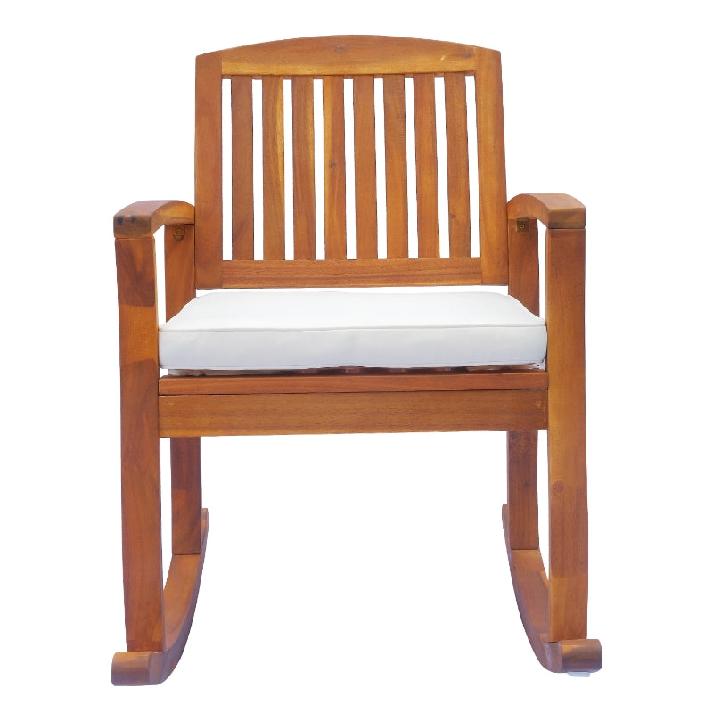 Acacia Wood Rocking Chair with Cushion - Indoor/Outdoor Rocker - Natural