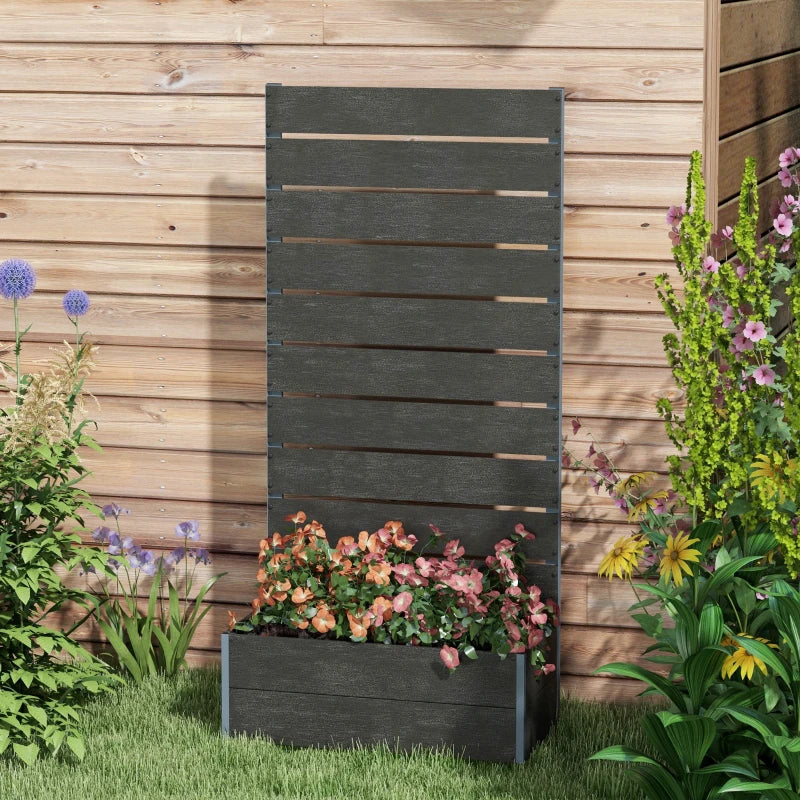 34 x 69.5cm Black Garden Planter Box with Back Trellis