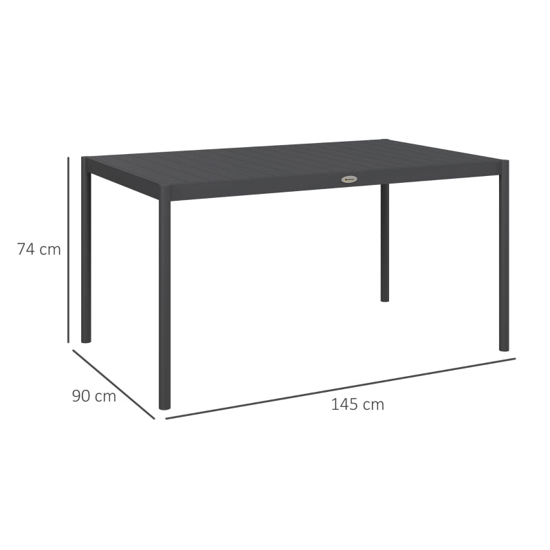 6-Seater Outdoor Dining Table - Aluminum Top, Steel Legs (Grey)