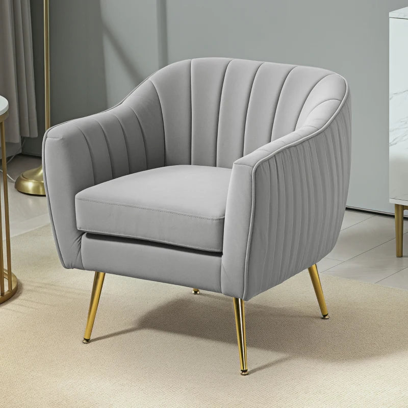 Velvet-Feel Shell Back Accent Chair in Grey for Stylish Home Decor