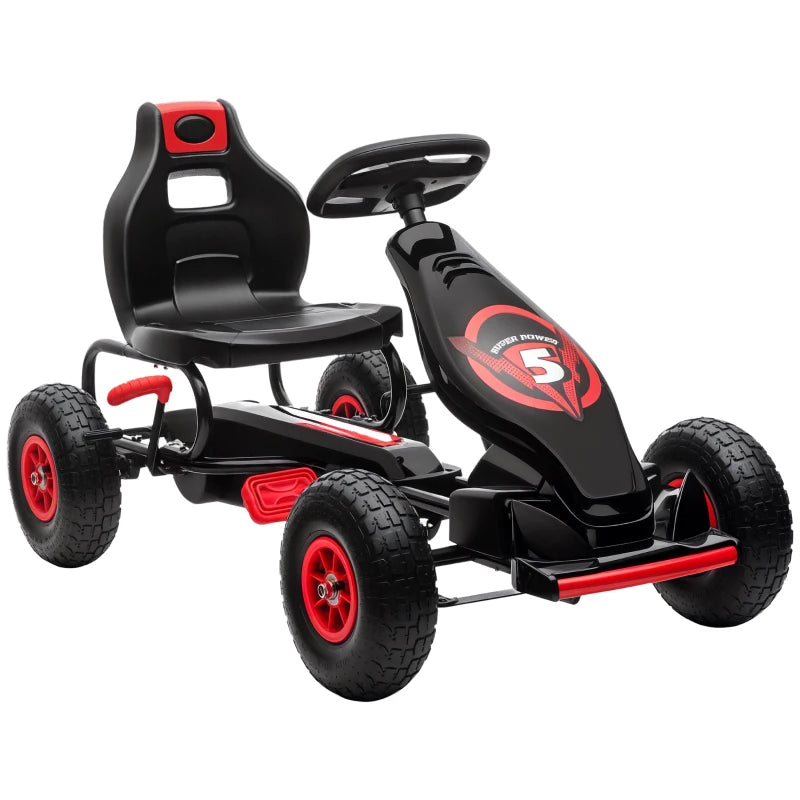 Kids Adjustable Seat Pedal Go Kart with Inflatable Tires for Outdoor Fun Red