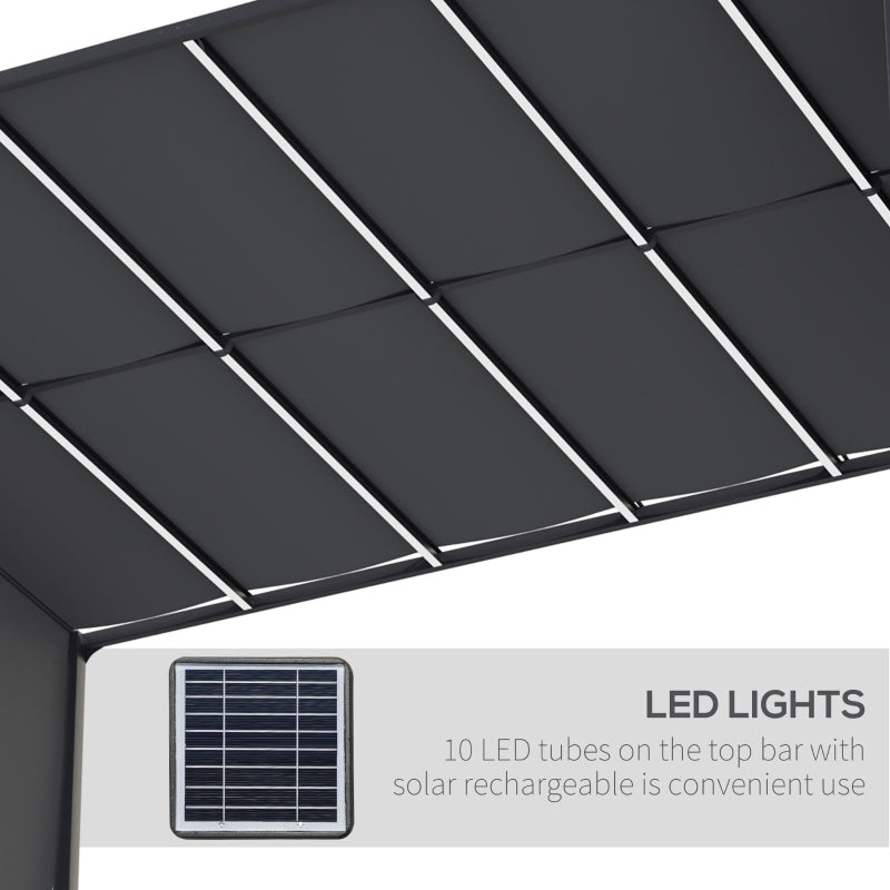 3m x 4m Solar Powered Metal Pergola With LED Lights