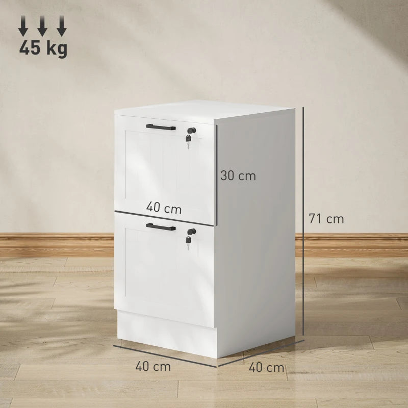 Secure 2 Drawer Filing Cabinet with Lock - Adjustable Hanging Bars for A4 Files - Stylish White Office Storage Solution