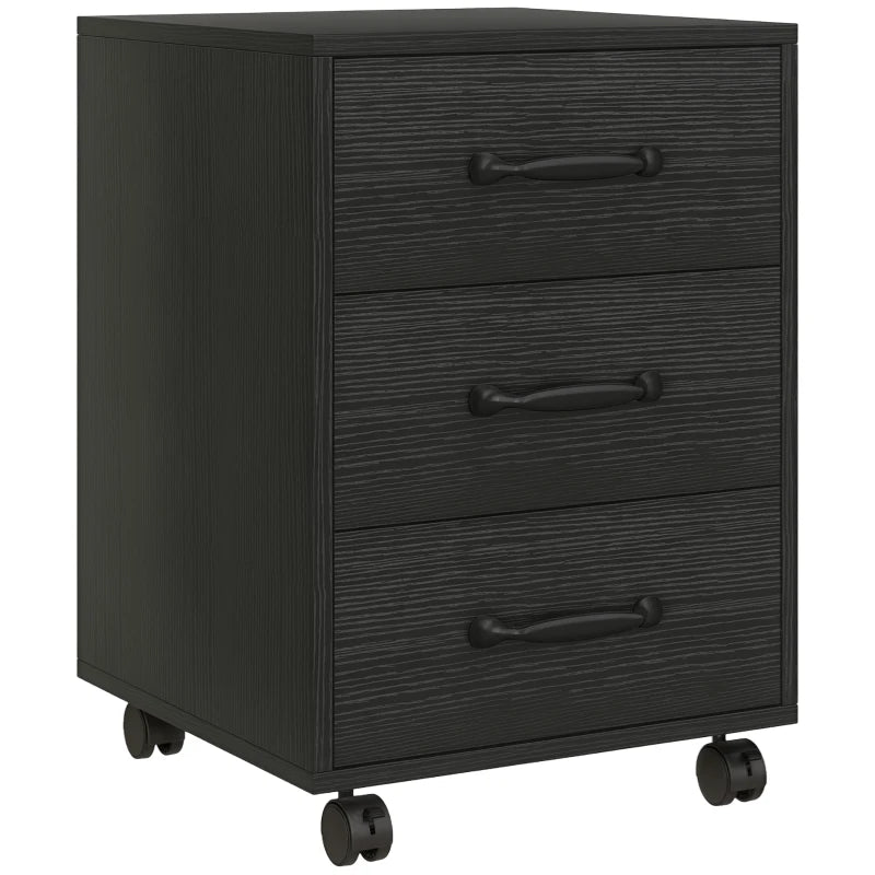 Mobile 3 Drawer File Cabinet on Wheels - Black Filing Cabinet for Home Office & Study - Stylish & Functional Storage