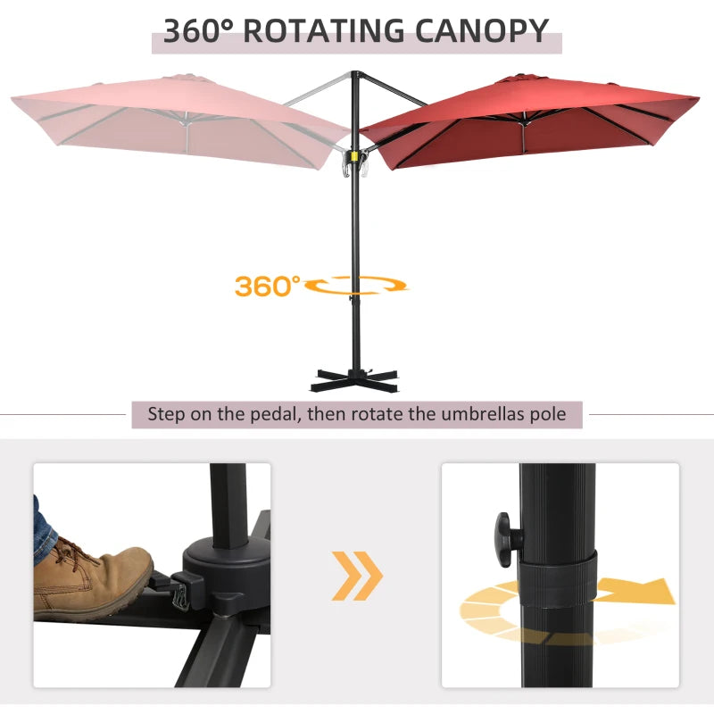 Wine Red 2.5x2.5m Offset Patio Umbrella with 360° Rotation