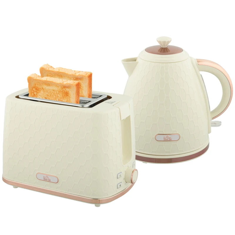 1.7L 3000W Fast Boil Kettle & 2 Slice Toaster Set - Beige, Auto Shut Off, Browning Controls, Kitchen Essentials