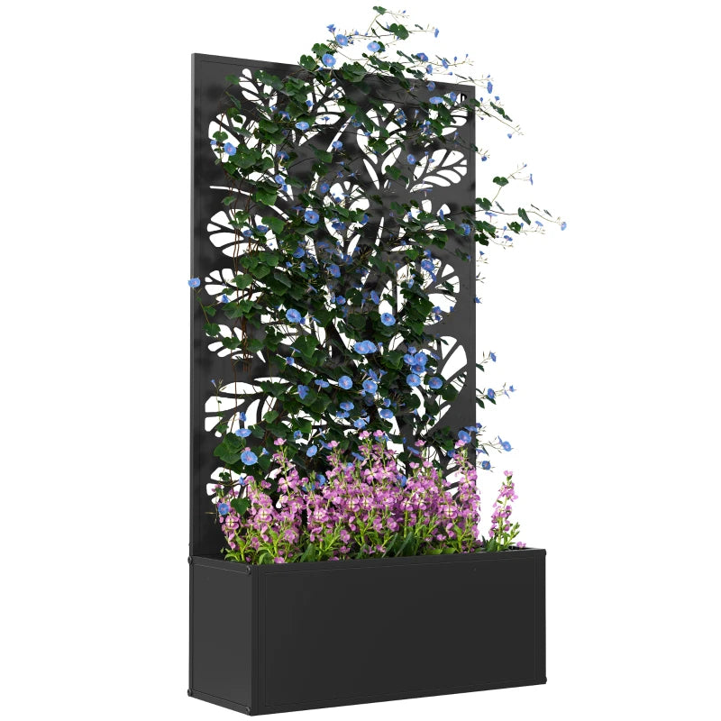 Outdoor Metal Planter with Back Trellis - Black - Large Size - 113H x 61L x 23W cm