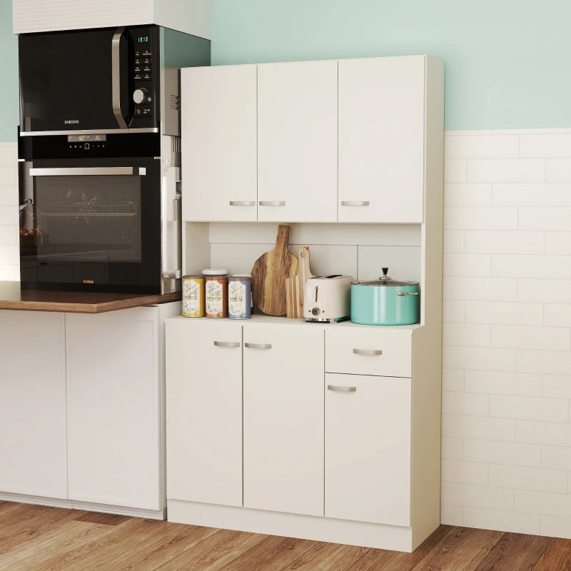 Stylish Freestanding White Kitchen Pantry Storage Cabinet with Adjustable Shelves - Perfect for Organizing Your Kitchen Space