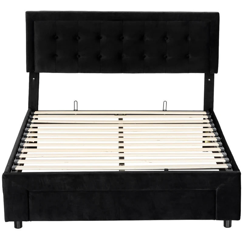 Stylish King Size Black Ottoman Bed Frame with Front Drawer - Space-Saving Storage Solution for Modern Bedrooms
