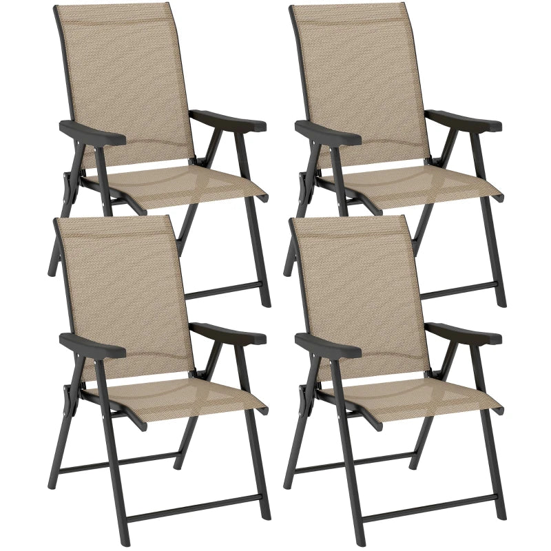 Set of Four Brown and Black Folding Outdoor Chairs - Compact Size for Easy Storage