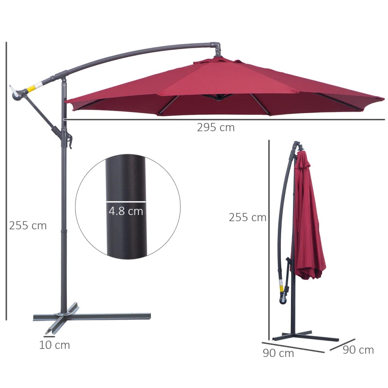 3m Water Resistant Wine Red Hanging Parasol