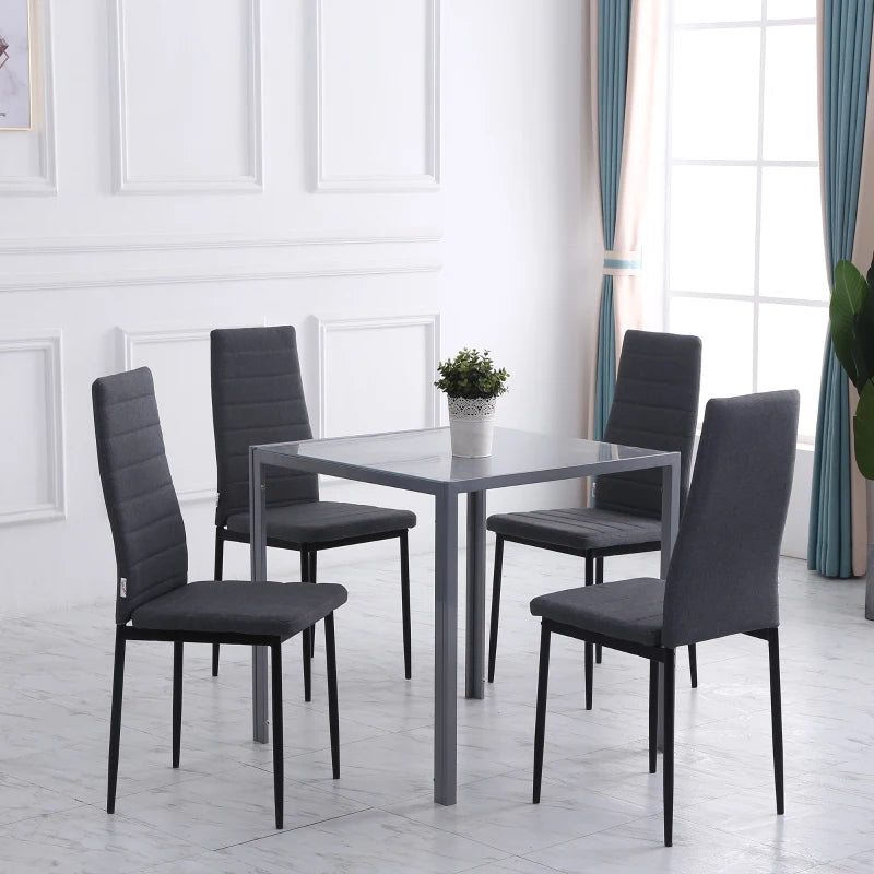 Set of 4 Modern High Back Dining Chairs - Upholstered Linen-Touch Fabric Accent Chairs with Metal Legs in Grey