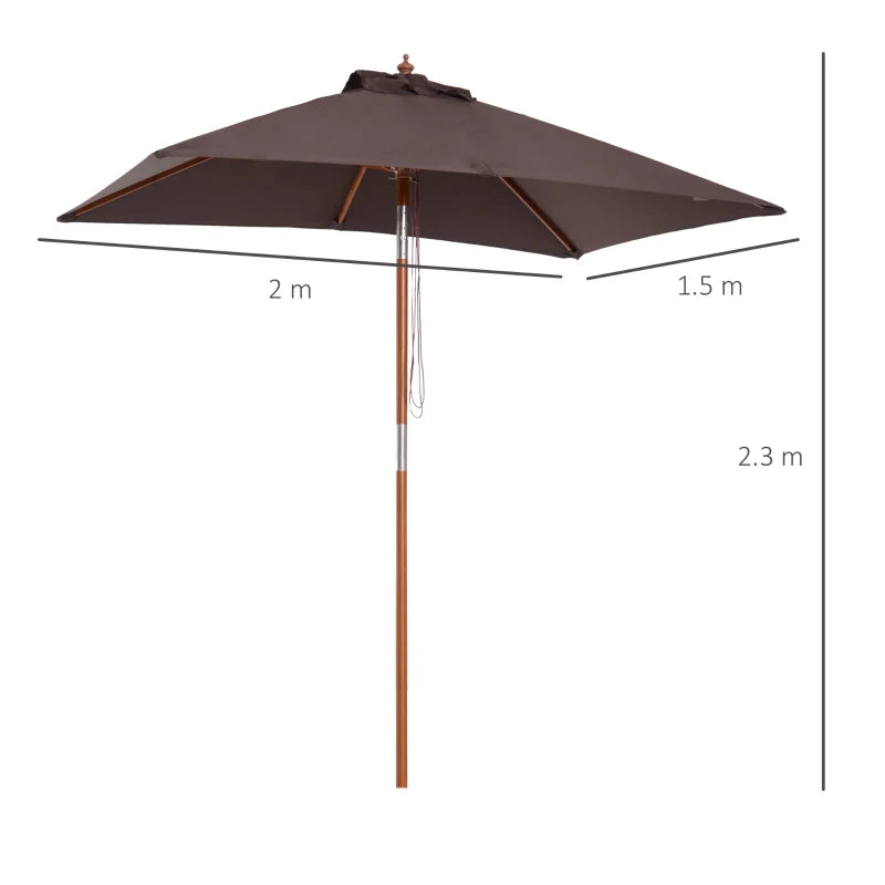 2m x 1.5m Coffee Garden Parasol Umbrella with Tilting Sunshade Canopy