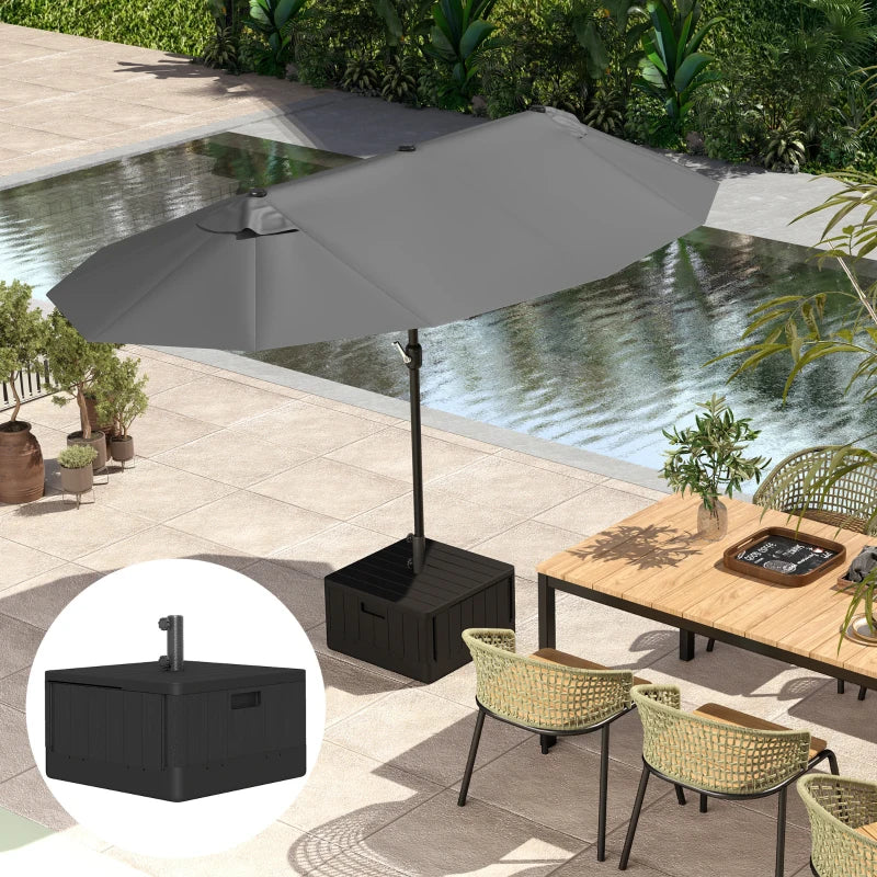 Black Garden Parasol Base Umbrella Stand with Wheels and Handles - 80kg Filled Weight for Deck or Poolside