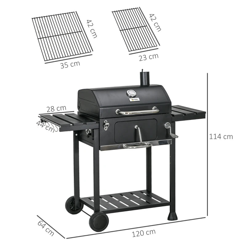 Charcoal BBQ Grill with Wide Cooking Surface and Convenient Features, Black