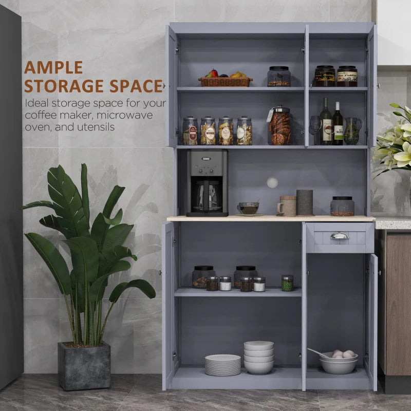 180cm Modern Freestanding Kitchen Cabinet Storage Cupboard with Open Countertop Drawer and 6 Doors Grey