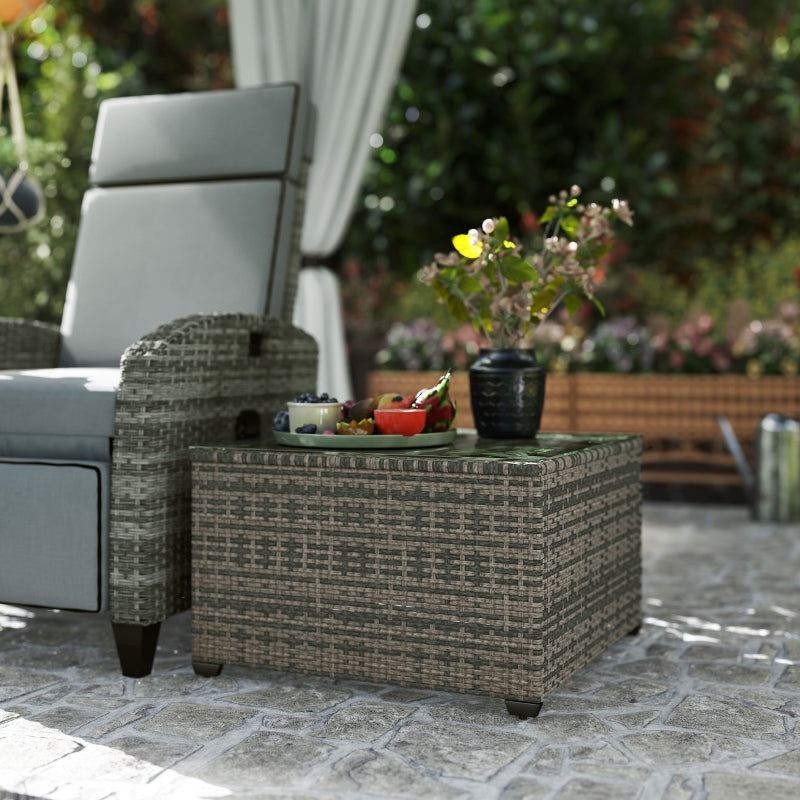 62 x 62cm Light Grey Glass-Top Rattan Side Table