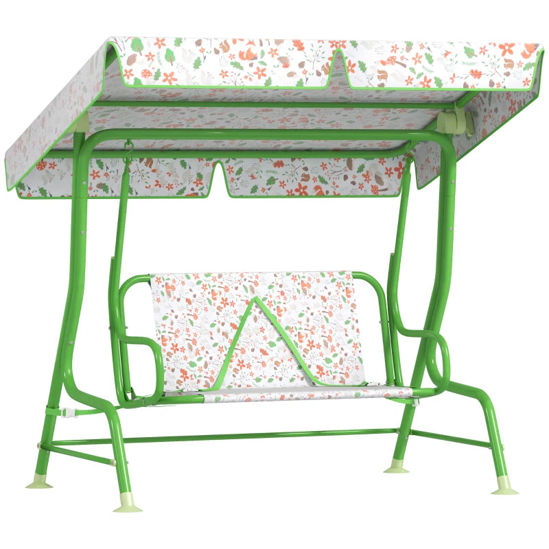Kids Garden Swing Chair - Green 2 Seater Hammock with Adjustable Canopy & Safety Belt for Patio and Porch