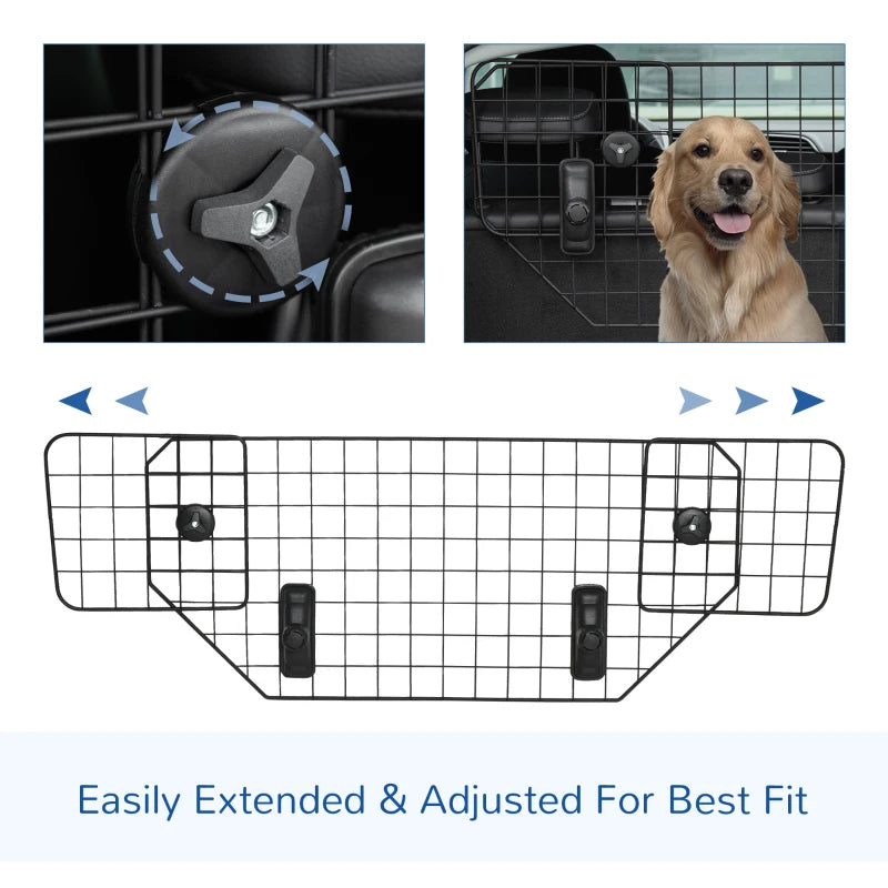 Adjustable Dog Guard for Cars - Metal Mesh Boot Barrier & Pet Headrest, 90-120W x 40.5H cm