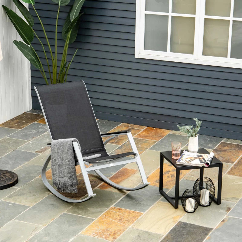 Black High Back Rocking Sun Lounger Chair for Garden Patio